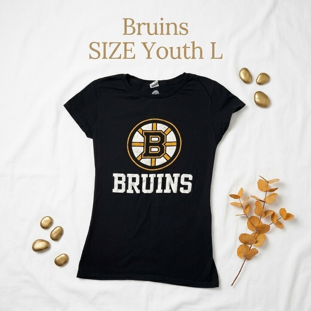 NHL Boston Bruins 100% Cotton Tee Junior Large Black Sporty Gorpcore